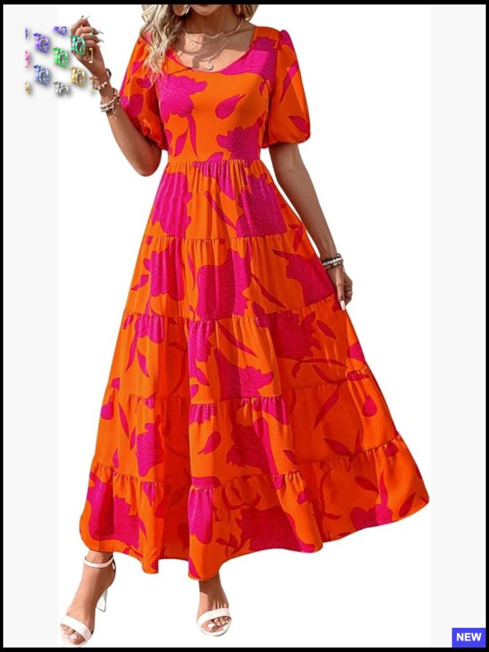 Puff Sleeve Floral Maxi Dress Tiered Hem Smocked Top Wedding Guest Elegant